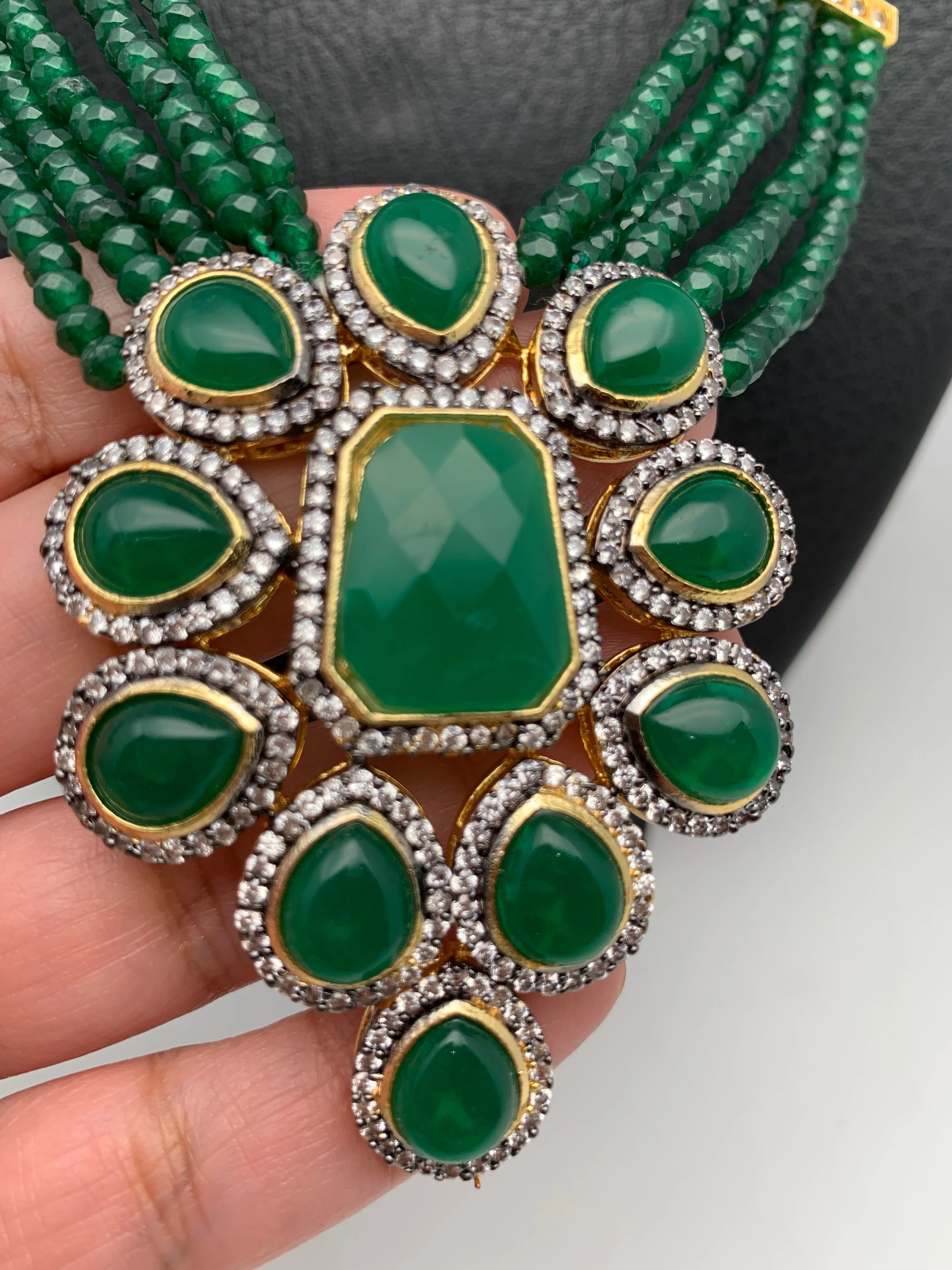 AD Green Stone Pendent Green Beads Necklace