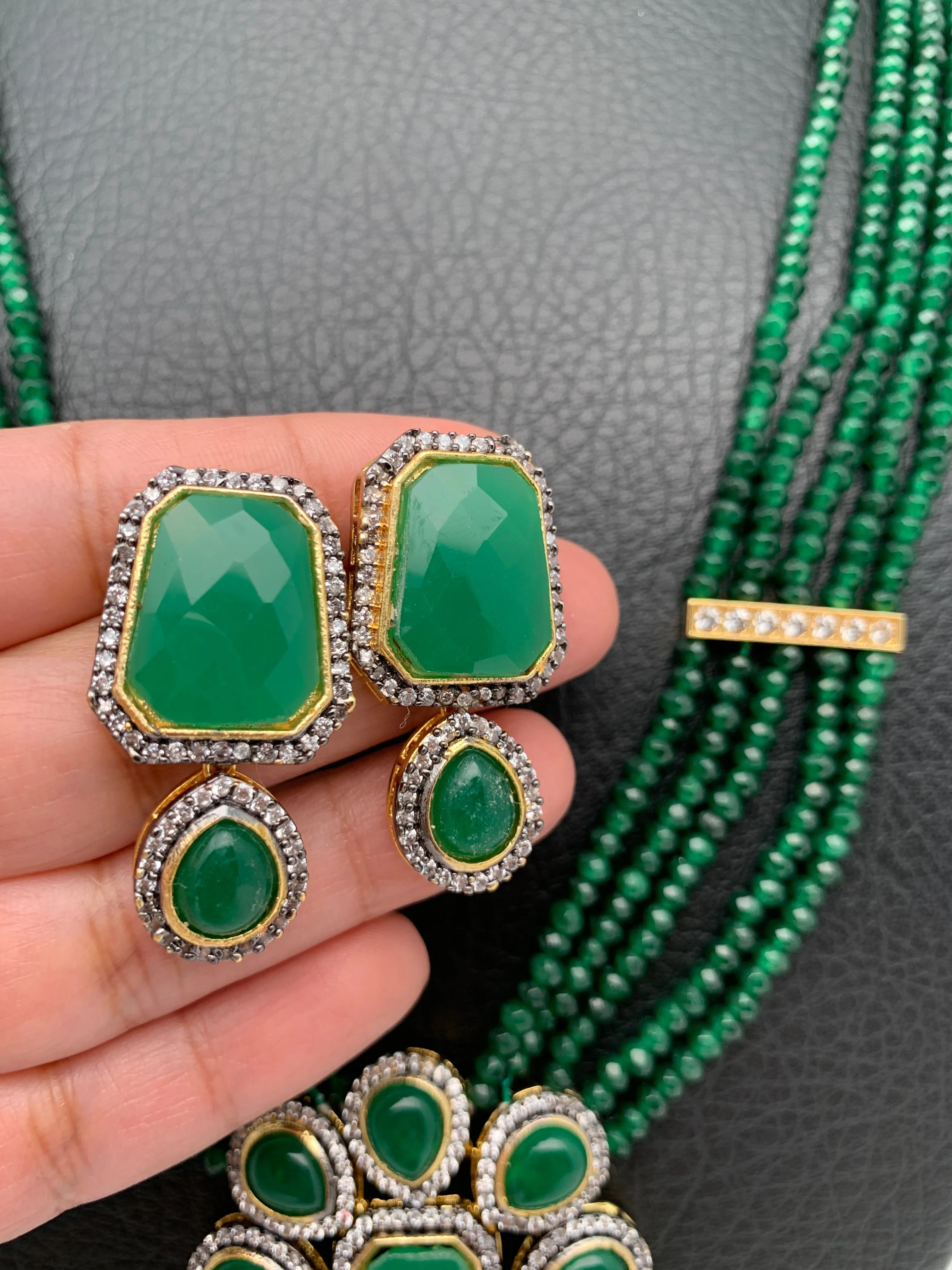 AD Green Stone Pendent Green Beads Necklace