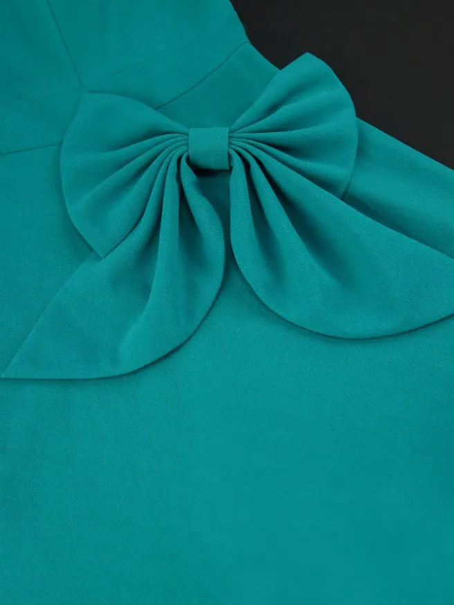 AOMEIDRESS V Neck Cut Out Short Sleeves Bows High Waist A Line Dress