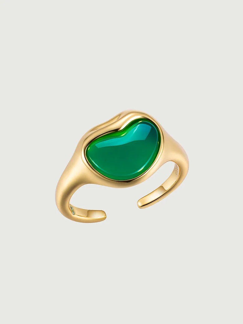 Aphrodite Heart Green Onyx Open Ring