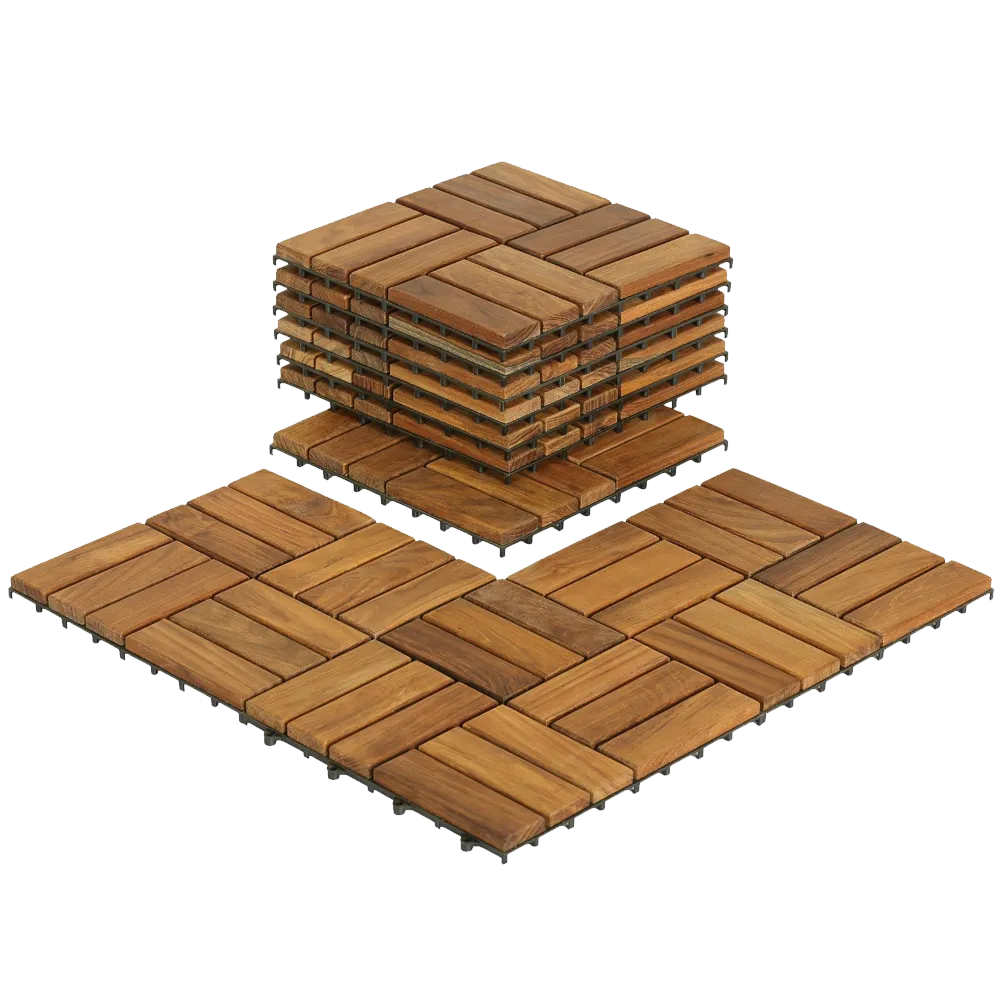 Bare Interlocking Flooring Tiles in Solid Teak Wood