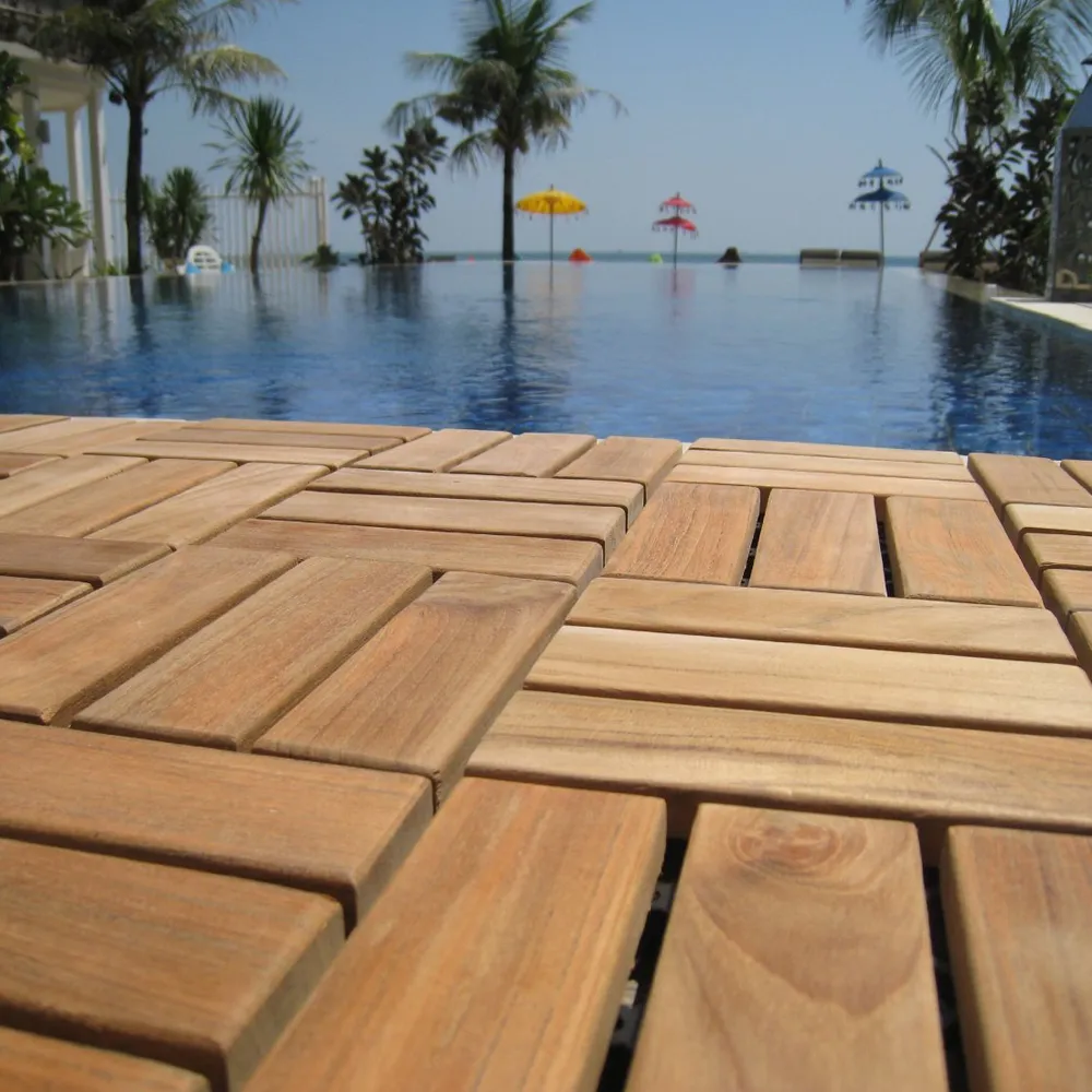 Bare Interlocking Flooring Tiles in Solid Teak Wood