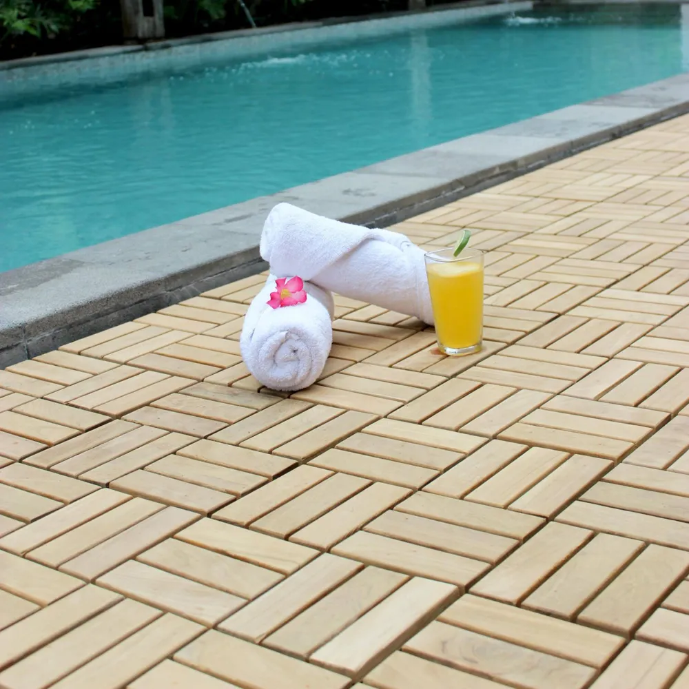 Bare Interlocking Flooring Tiles in Solid Teak Wood