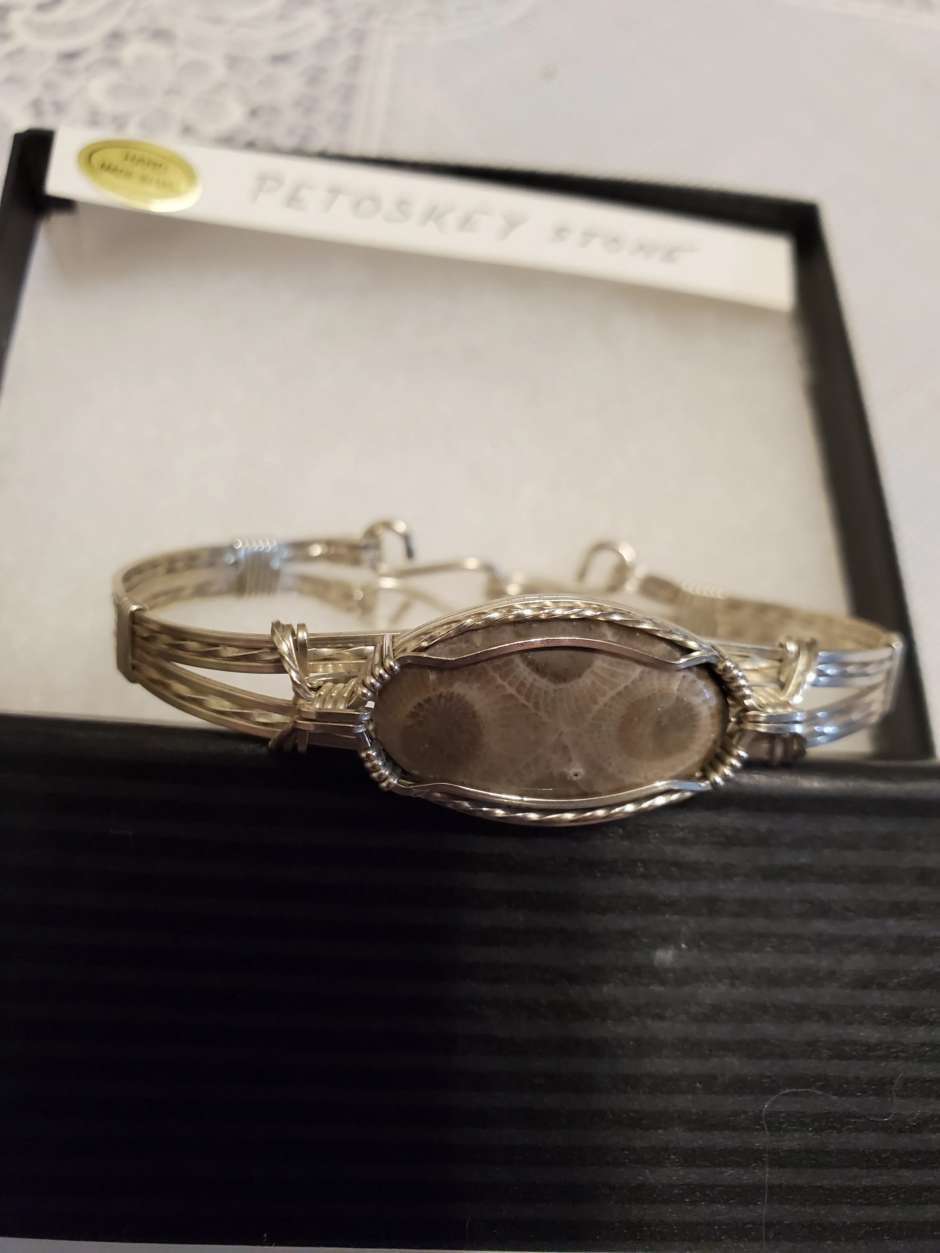 Custom Wire Wrapped Petoskey Stone Bracelet 6 3/4 MIchigan State Stone