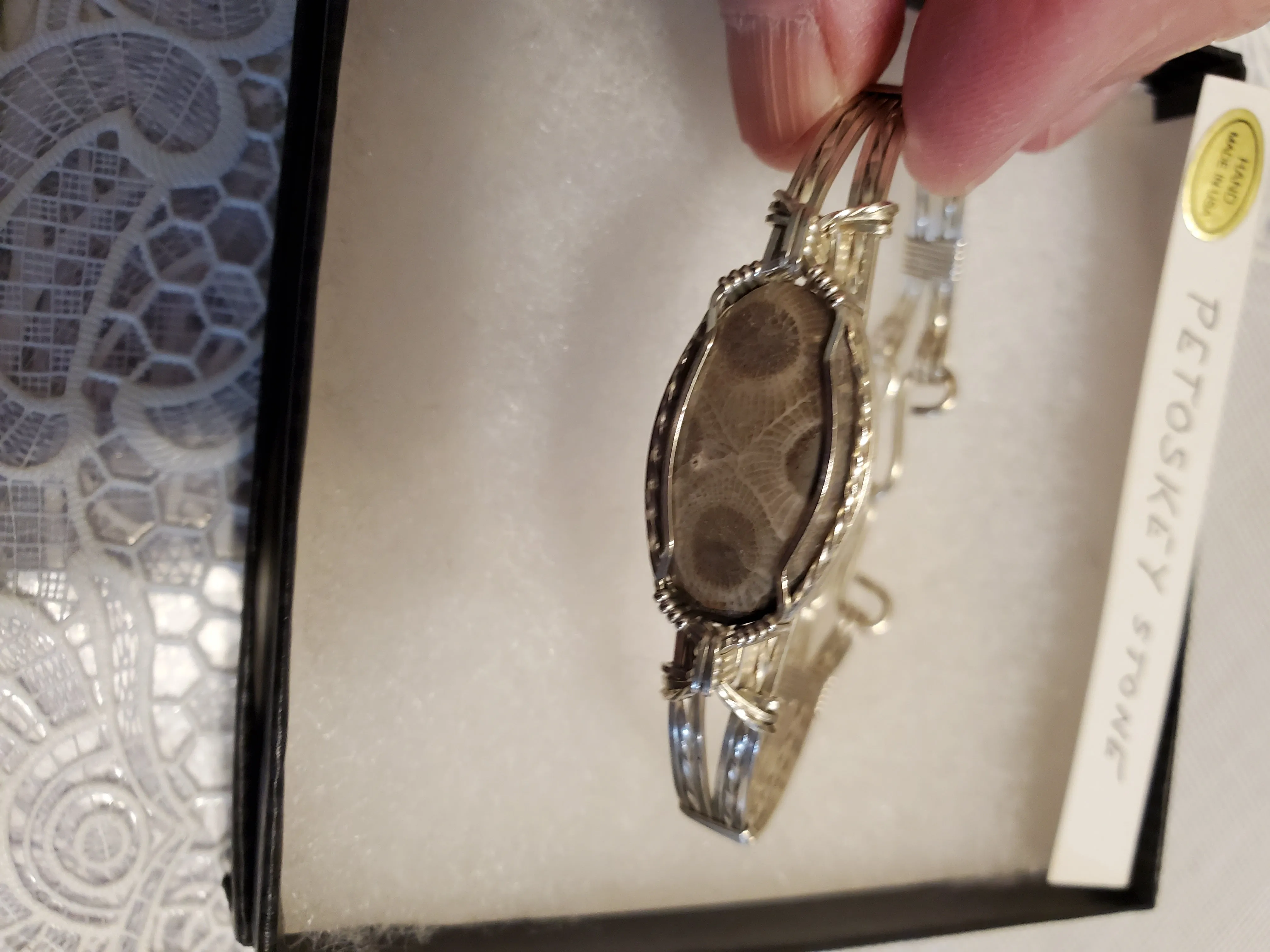 Custom Wire Wrapped Petoskey Stone Bracelet 6 3/4 MIchigan State Stone