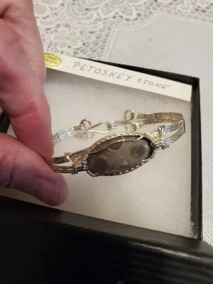 Custom Wire Wrapped Petoskey Stone Bracelet 6 3/4 MIchigan State Stone
