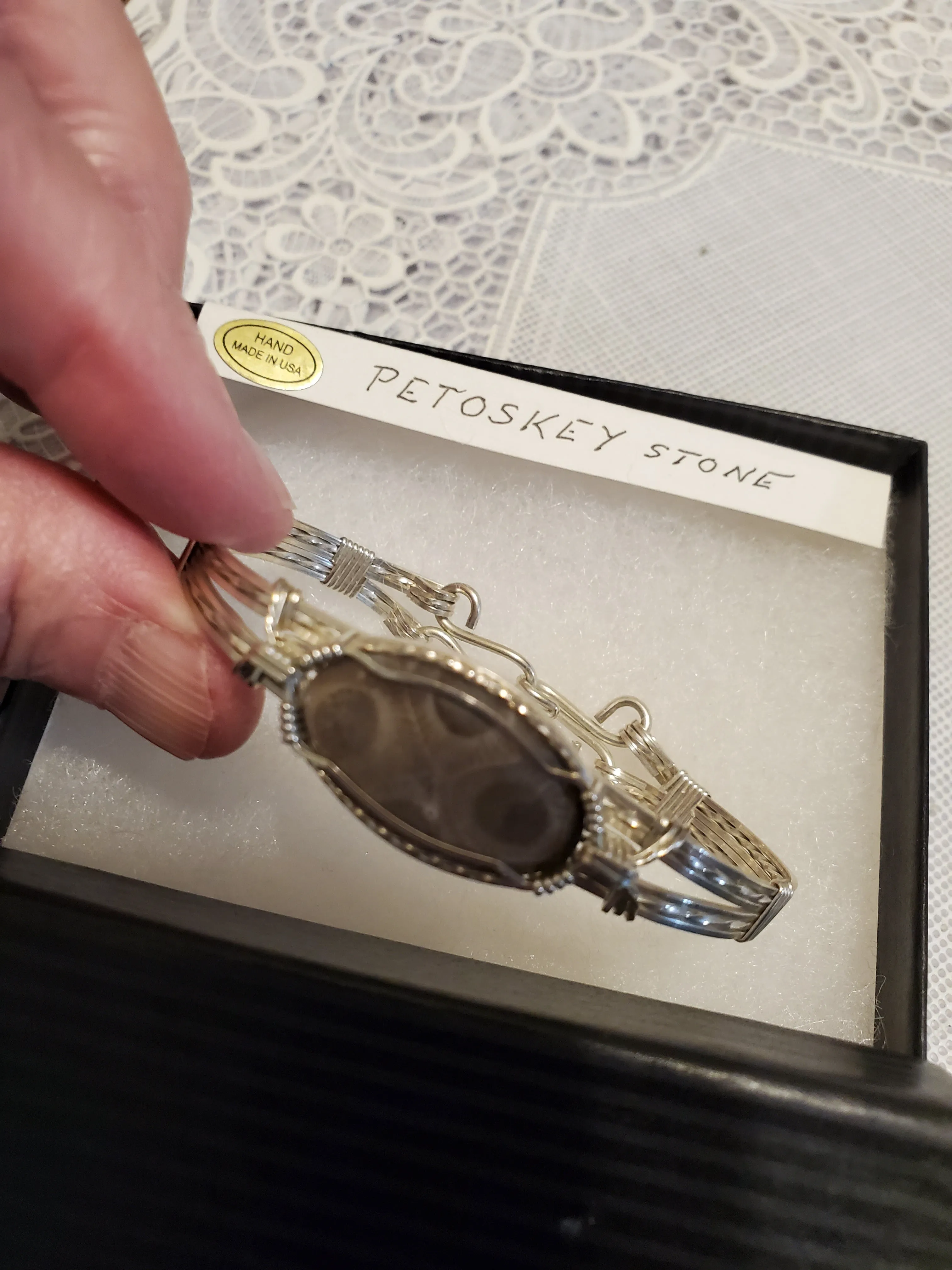 Custom Wire Wrapped Petoskey Stone Bracelet 6 3/4 MIchigan State Stone