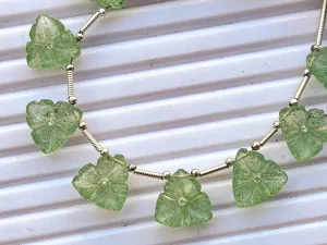 Green Aventurine Flower Carving Beads with Cubic Zirconia