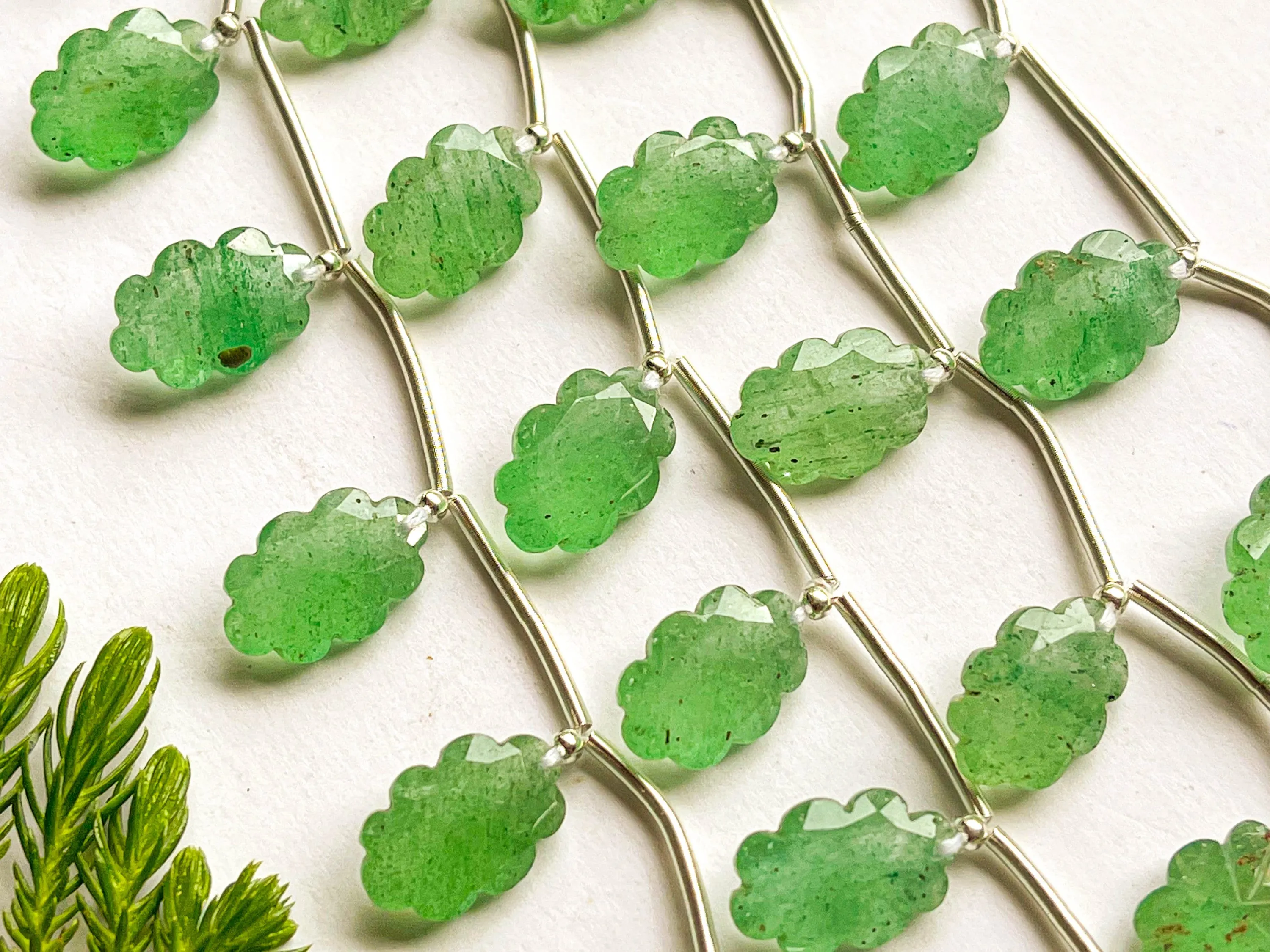 Green Aventurine Laser Flower Carving Beads