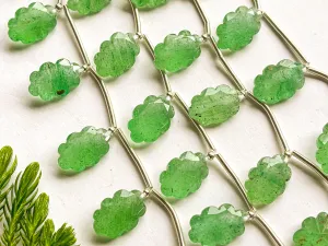 Green Aventurine Laser Flower Carving Beads