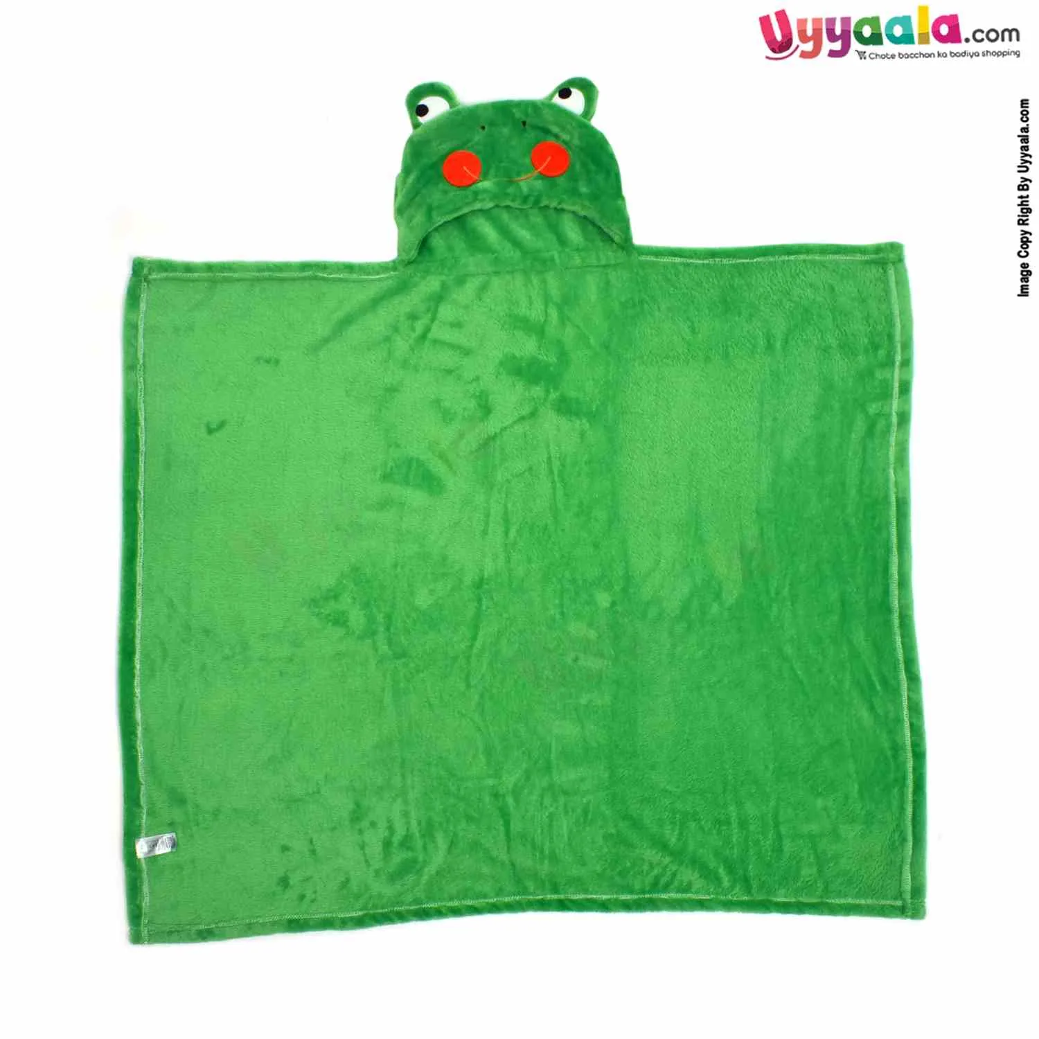 Hooded Coral Fur Blanket with Frog Character 0-24m Age, Size(102*99cm), Green