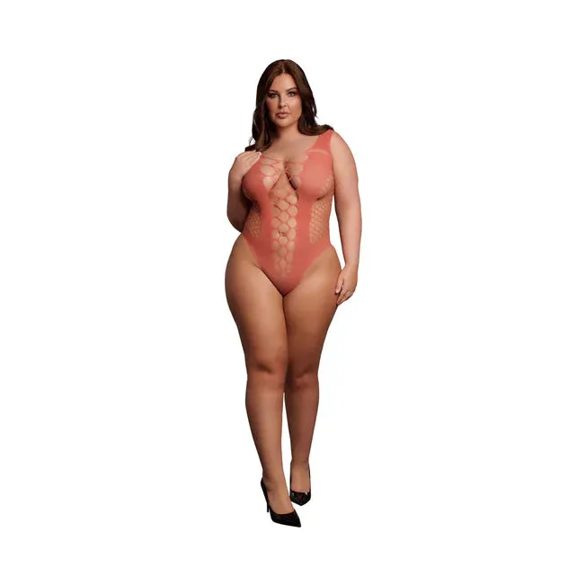 Le Desir V-Neck Teddy with Opaque Panels Queen Sizes - All Colors