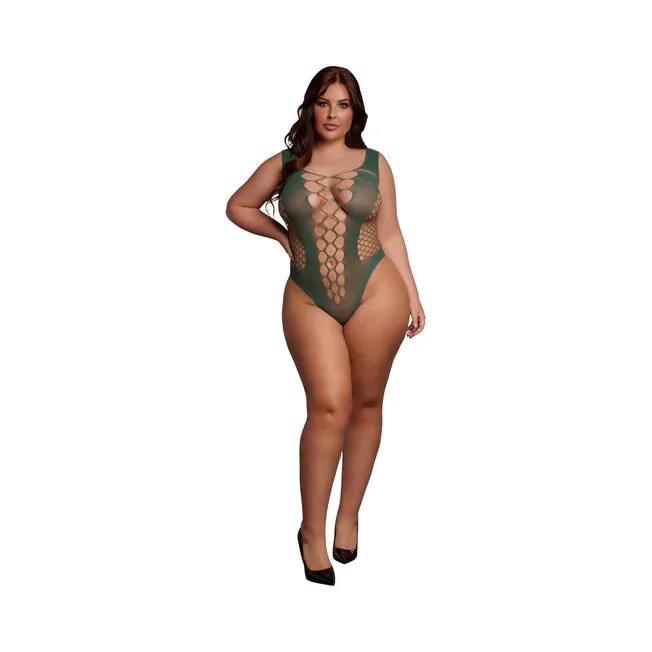 Le Desir V-Neck Teddy with Opaque Panels Queen Sizes - All Colors