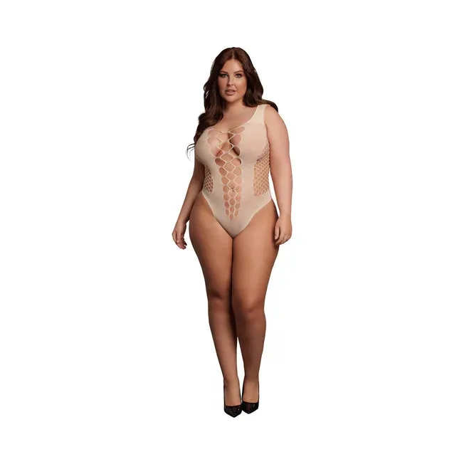 Le Desir V-Neck Teddy with Opaque Panels Queen Sizes - All Colors