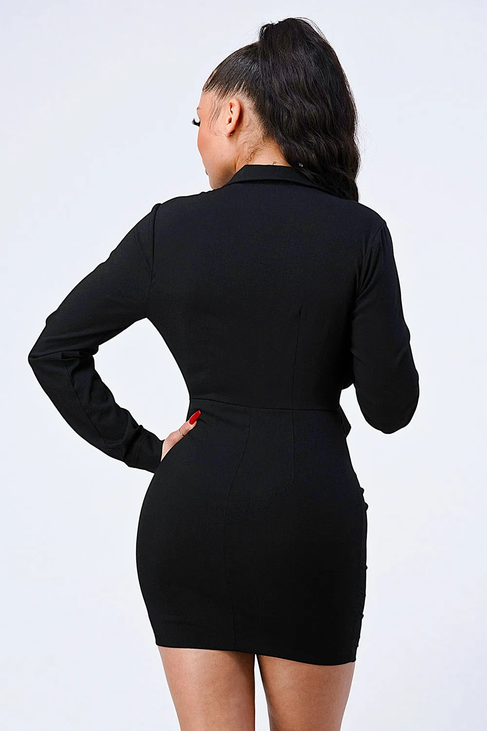 LUXE COLLARED V-NECK RIBBON BODYCON DRESS