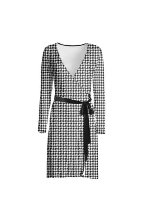 Micro Houndstooth Wrap Dress