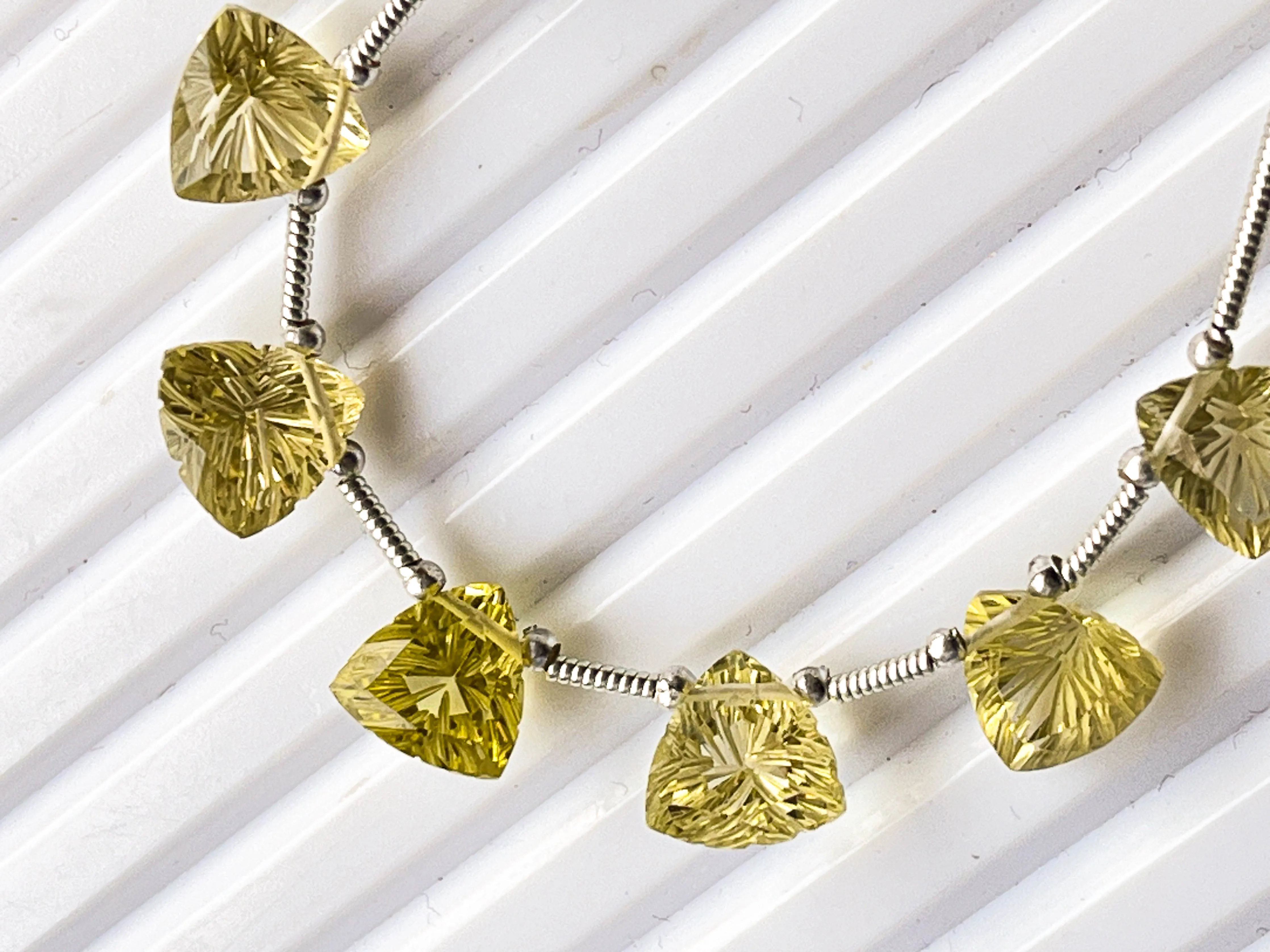 Natural Lemon green gold Carved Concave Cut Trillion Shape beads