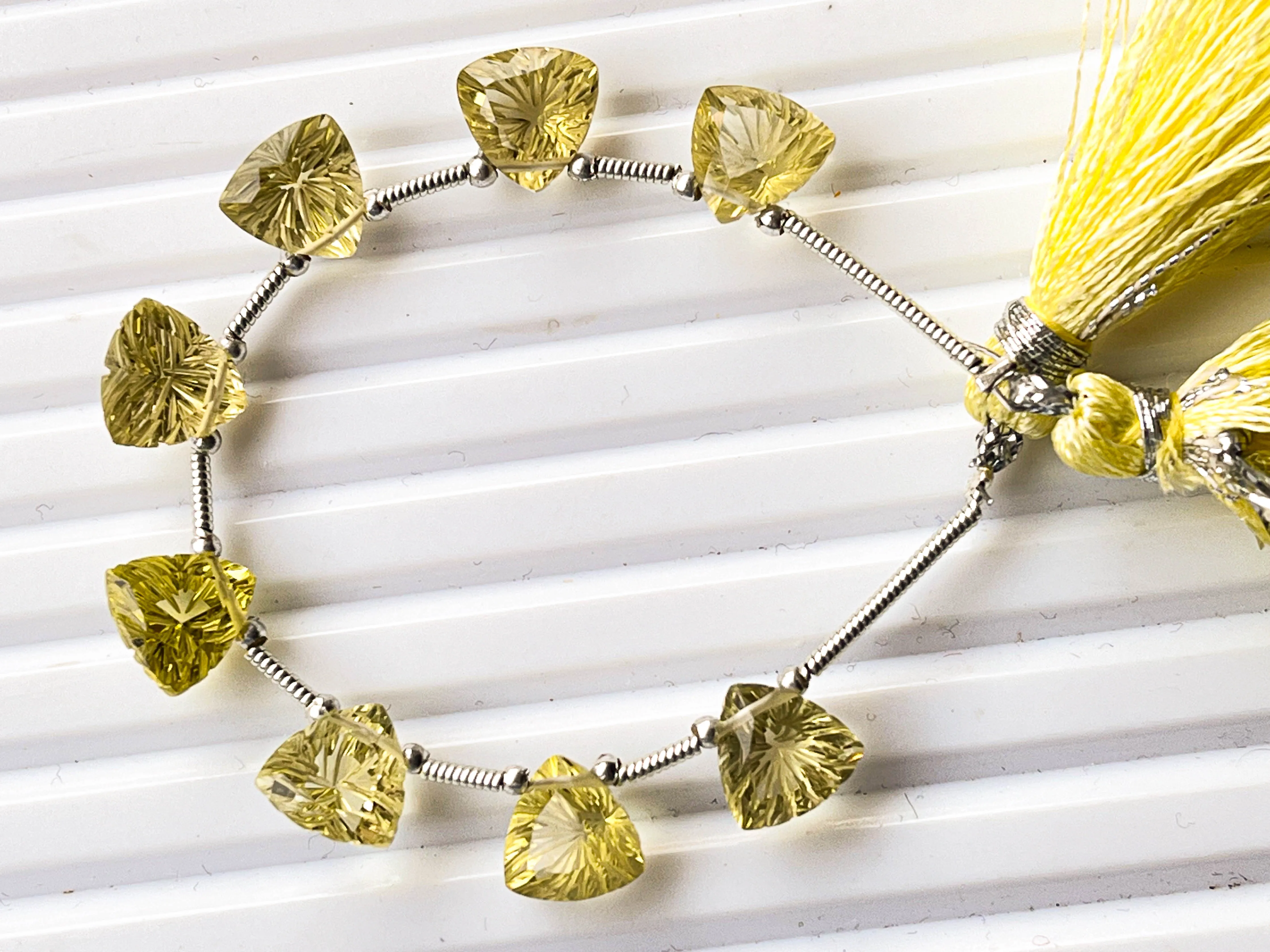 Natural Lemon green gold Carved Concave Cut Trillion Shape beads