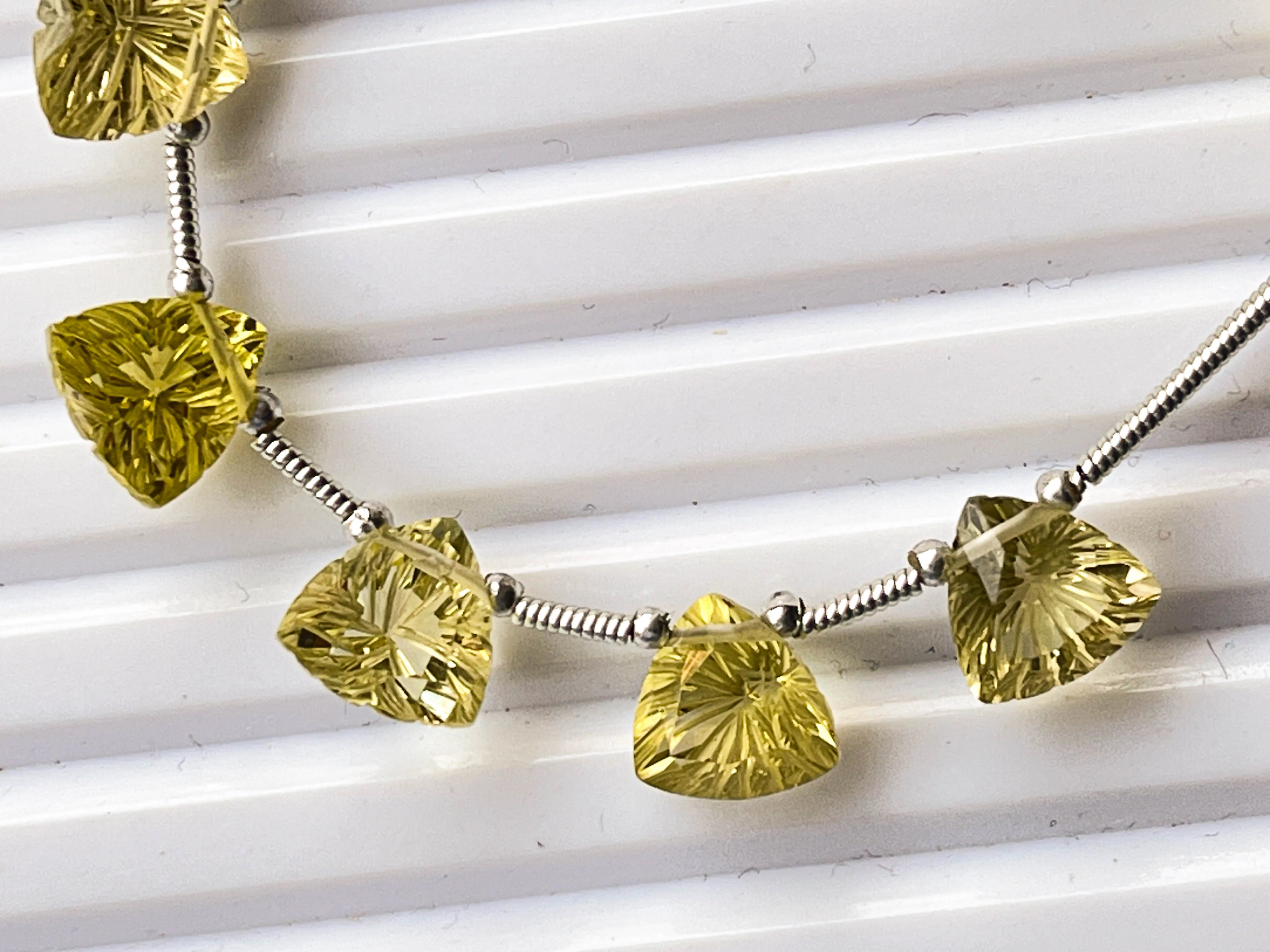 Natural Lemon green gold Carved Concave Cut Trillion Shape beads