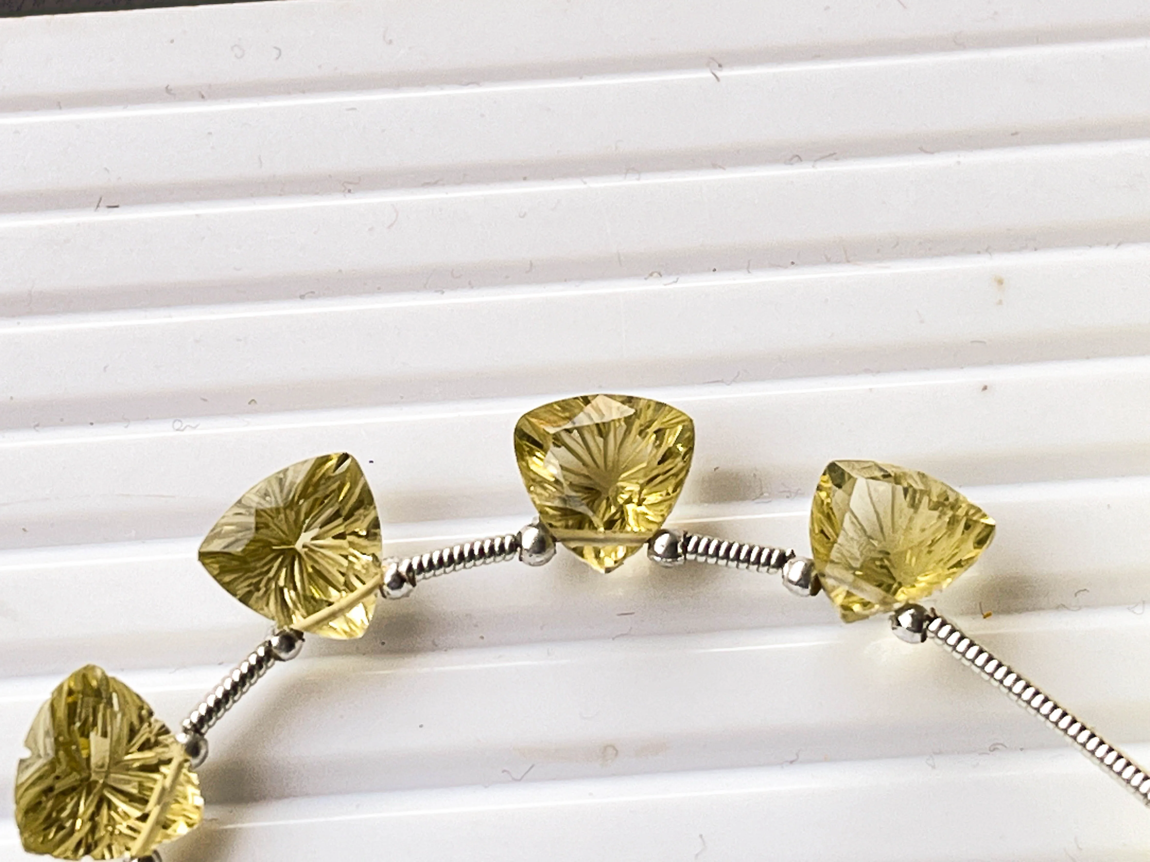 Natural Lemon green gold Carved Concave Cut Trillion Shape beads