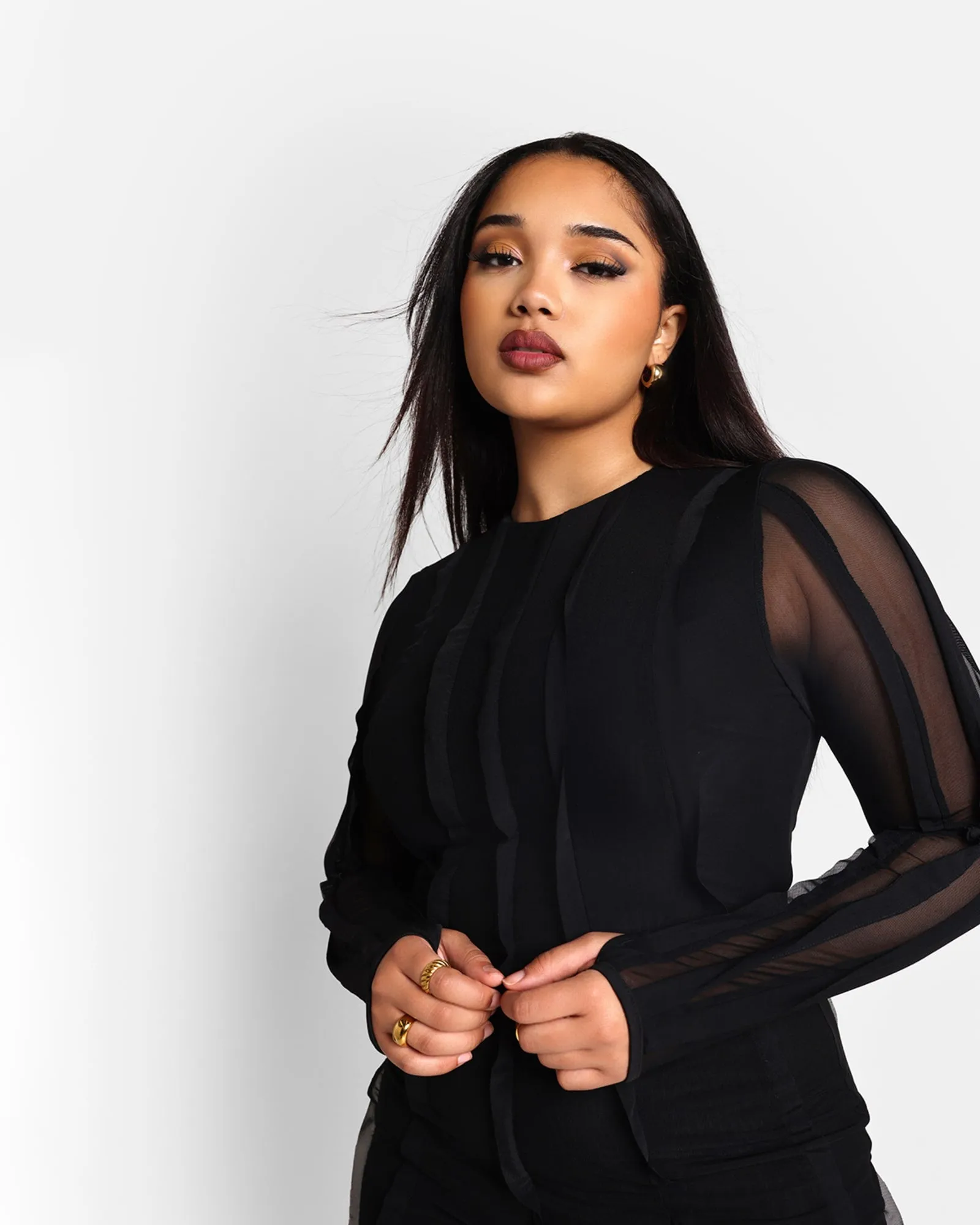 Rebdolls Women's Mia Mesh Asymmetrical Mini Bodycon Dress | Black
