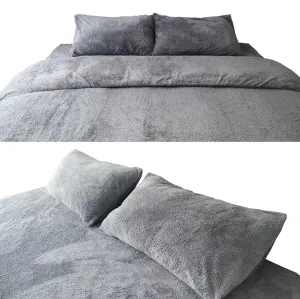 Teddy Fleece Duvet Cover And Pillowcase Set (Grey)