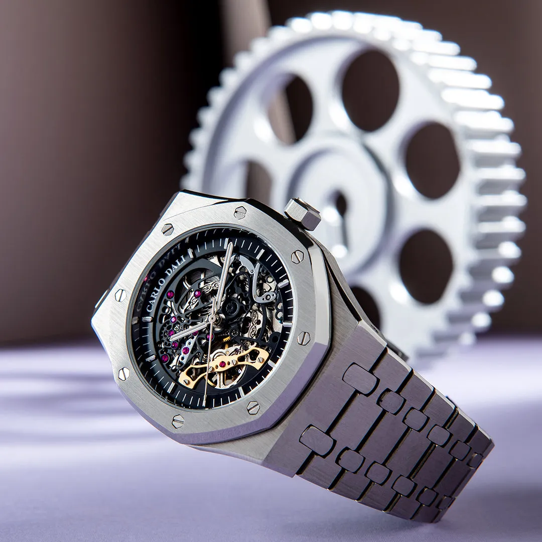 Tourbillon Skeleton Silver & Black watch