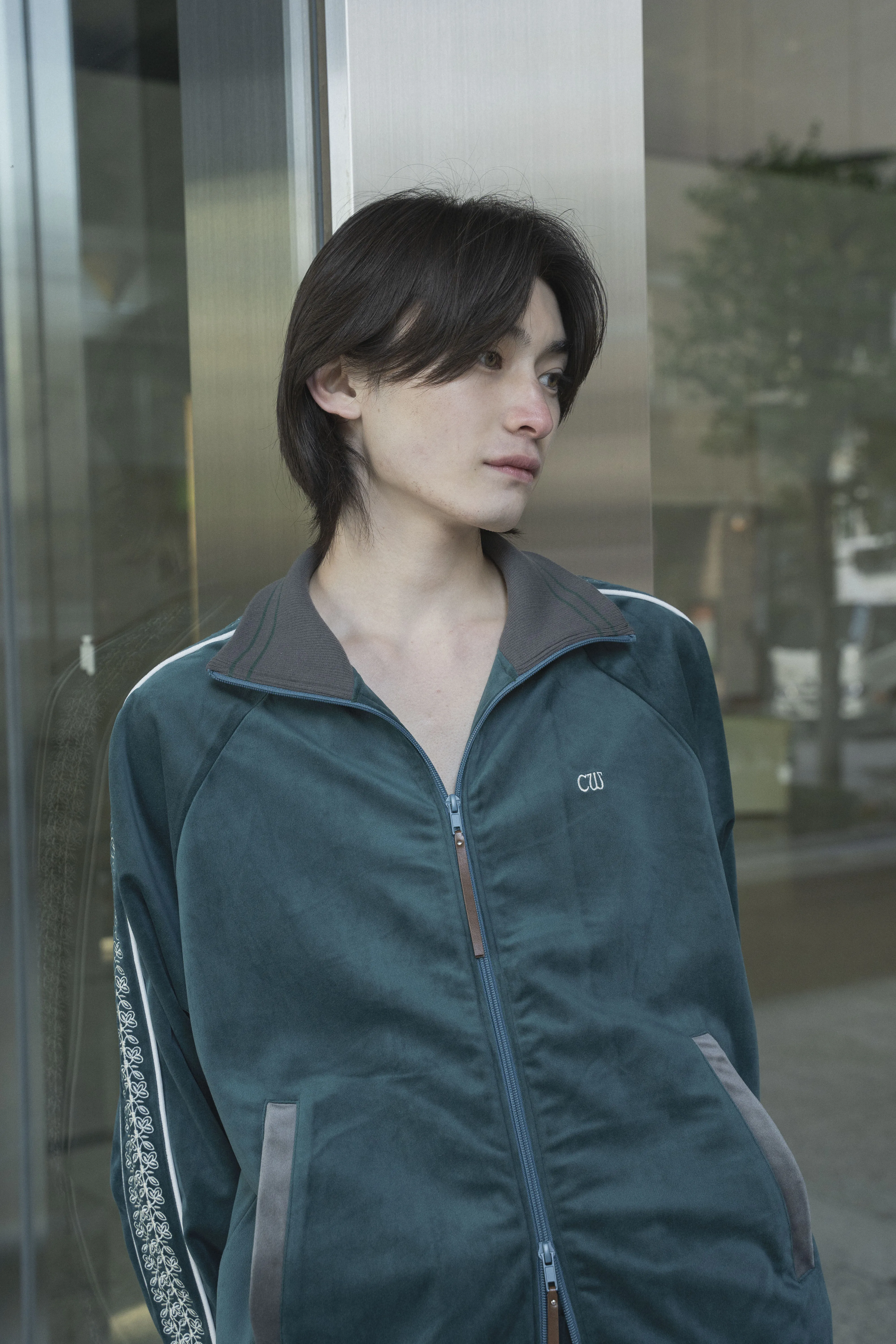 velvet flower embroidery line track jacket