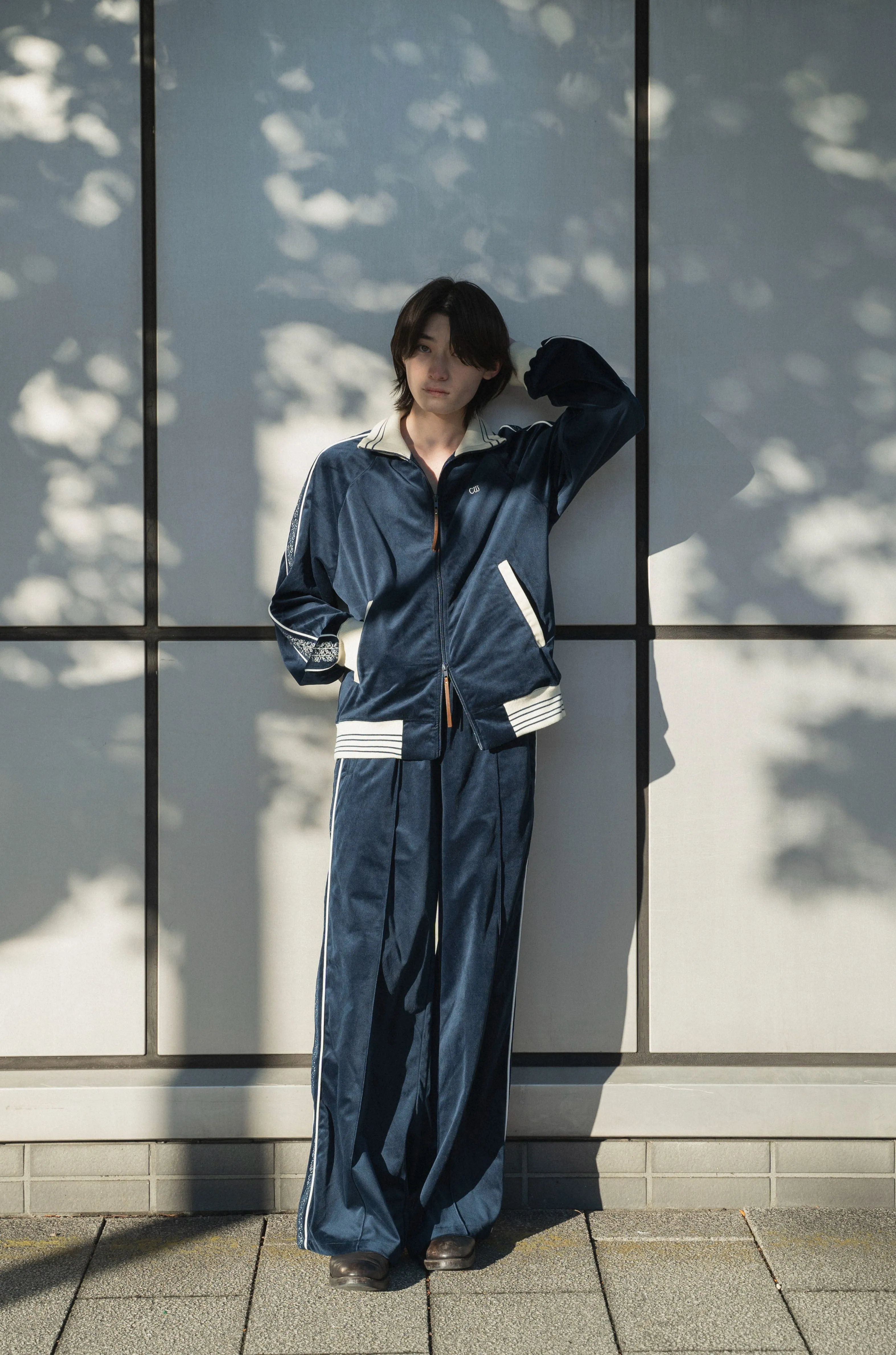 velvet flower embroidery line track jacket