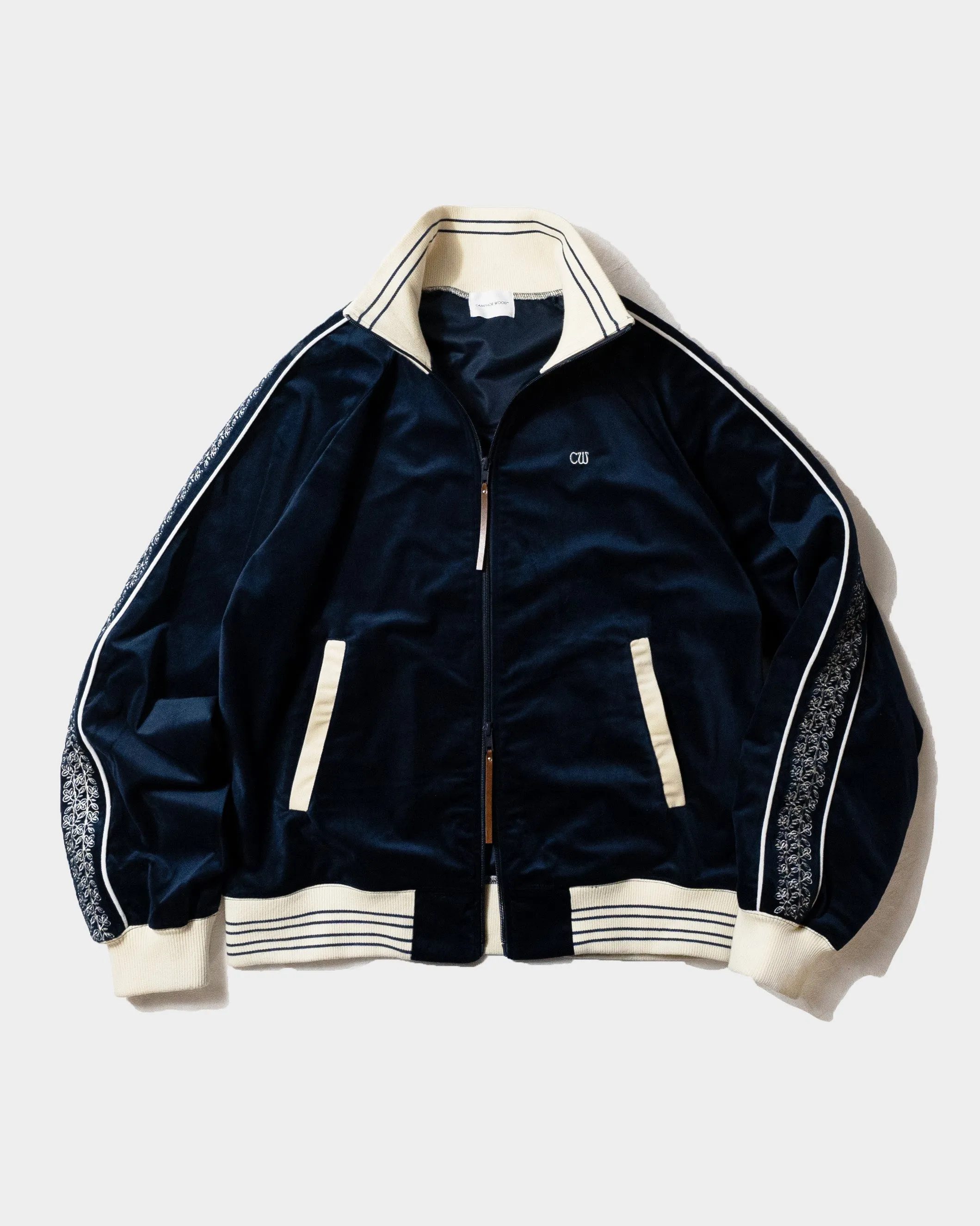 velvet flower embroidery line track jacket