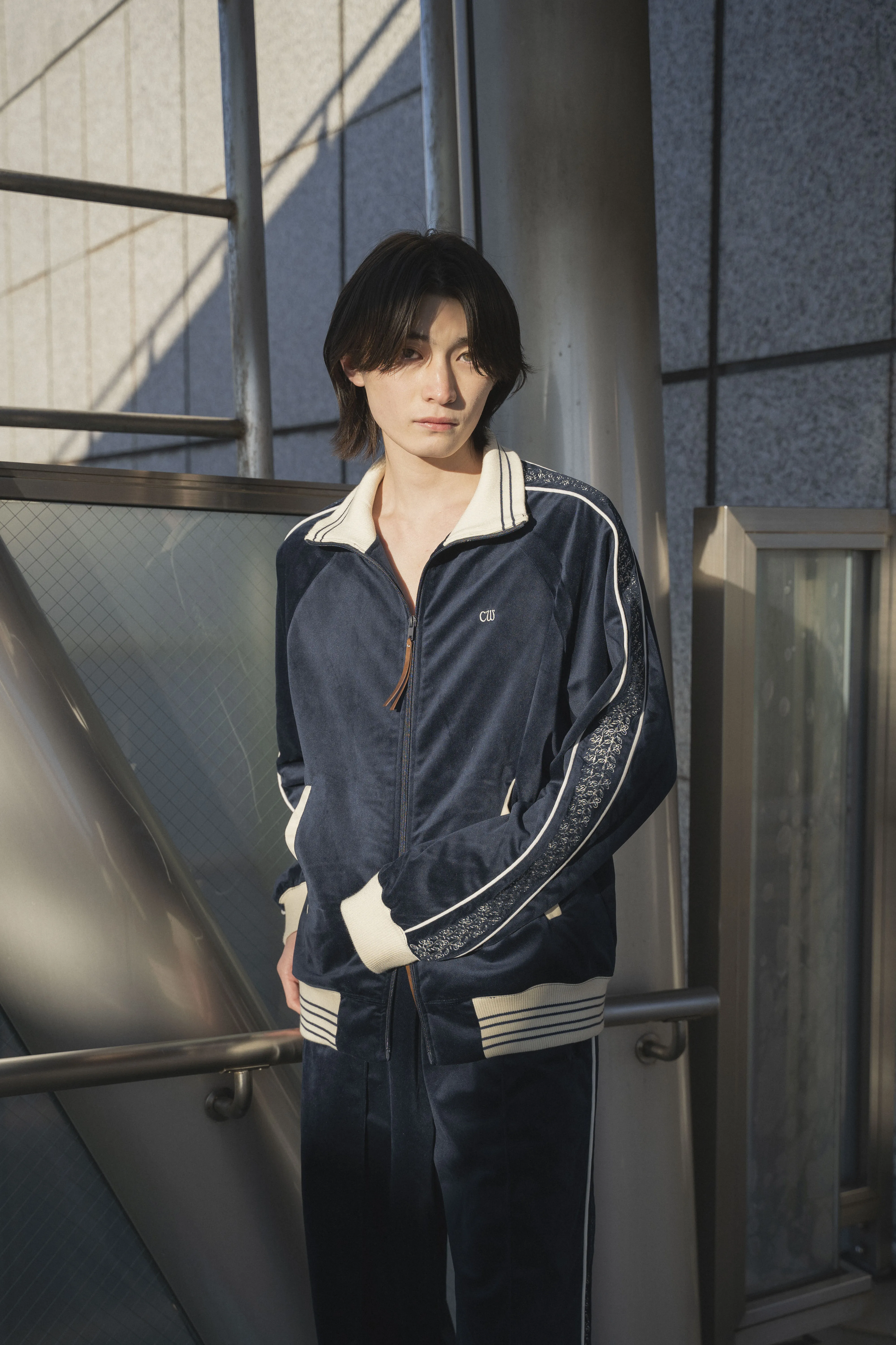 velvet flower embroidery line track jacket