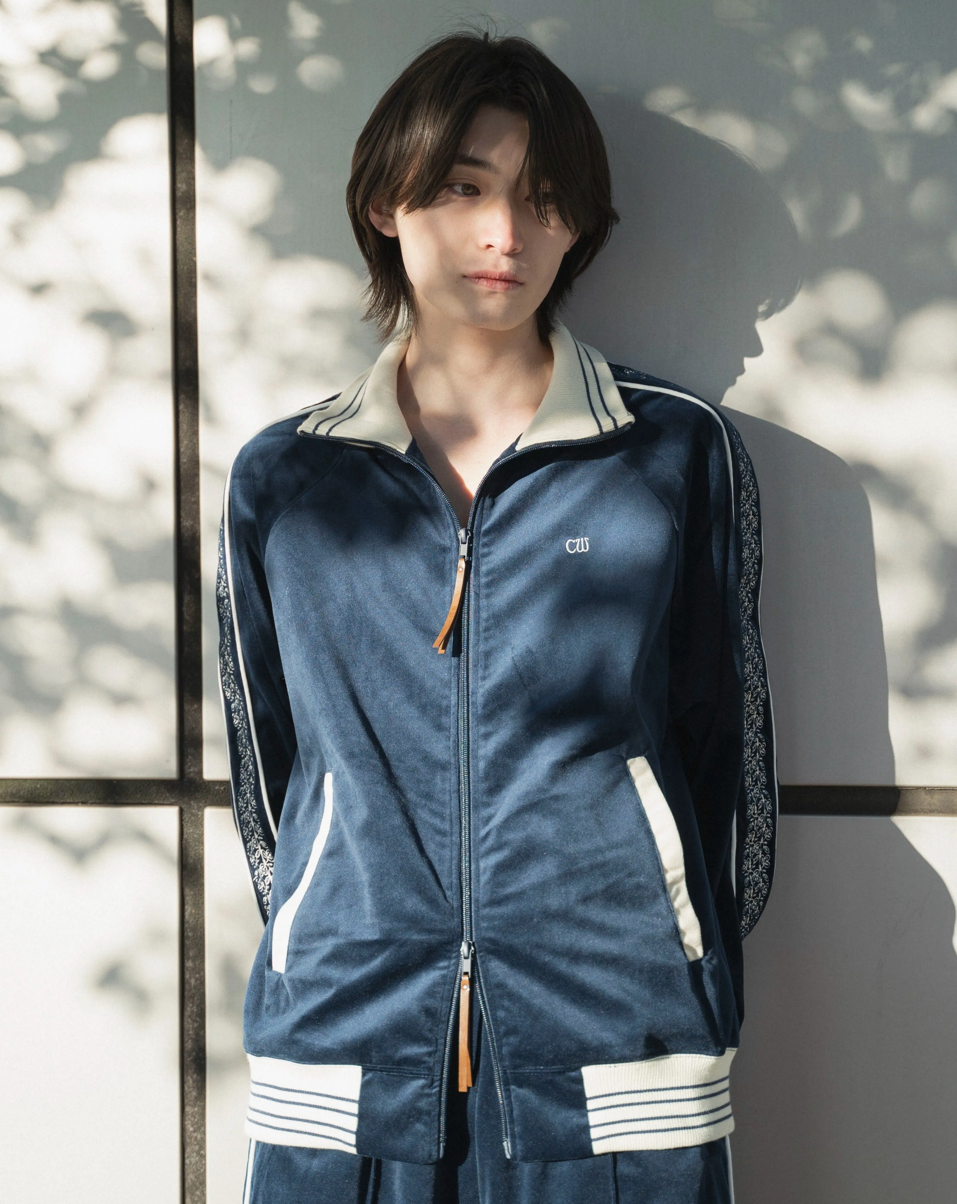 velvet flower embroidery line track jacket