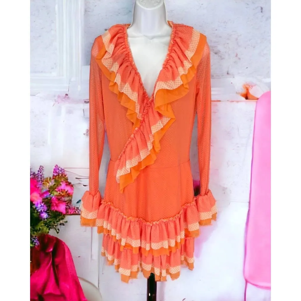 We are HAH Mags About U Coral Ruffle Dress Festival Coachella 1970's New L