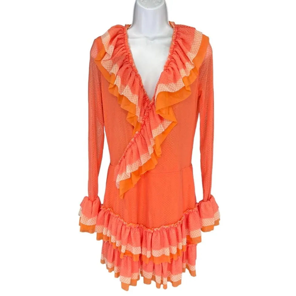 We are HAH Mags About U Coral Ruffle Dress Festival Coachella 1970's New L