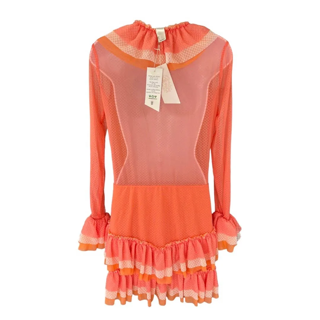 We are HAH Mags About U Coral Ruffle Dress Festival Coachella 1970's New L