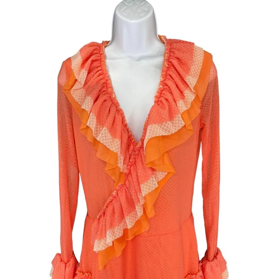 We are HAH Mags About U Coral Ruffle Dress Festival Coachella 1970's New L
