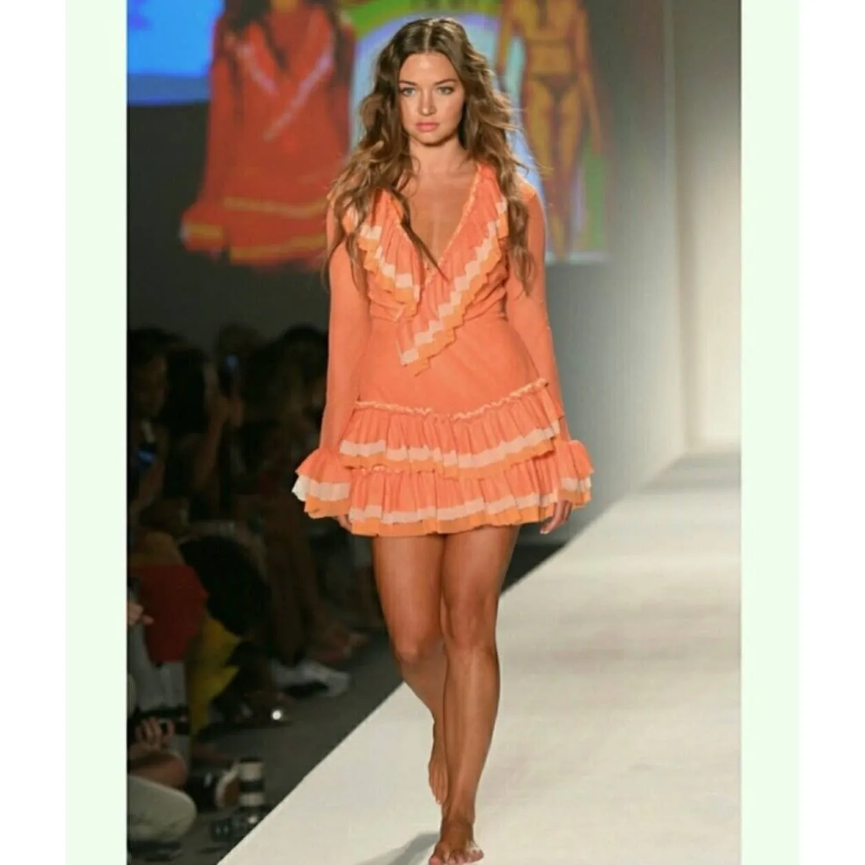 We are HAH Mags About U Coral Ruffle Dress Festival Coachella 1970's New L